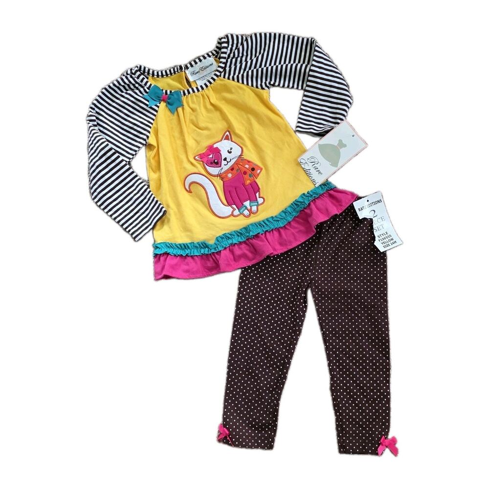 Rare Editions Girls 2pc Cat Set Size 24M Colorful Polka Dot Retro Tunic Leggings